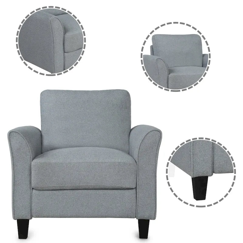 Juego de sofá de tela, gris claro / gris / negro, 2 piezas, 4 plazas