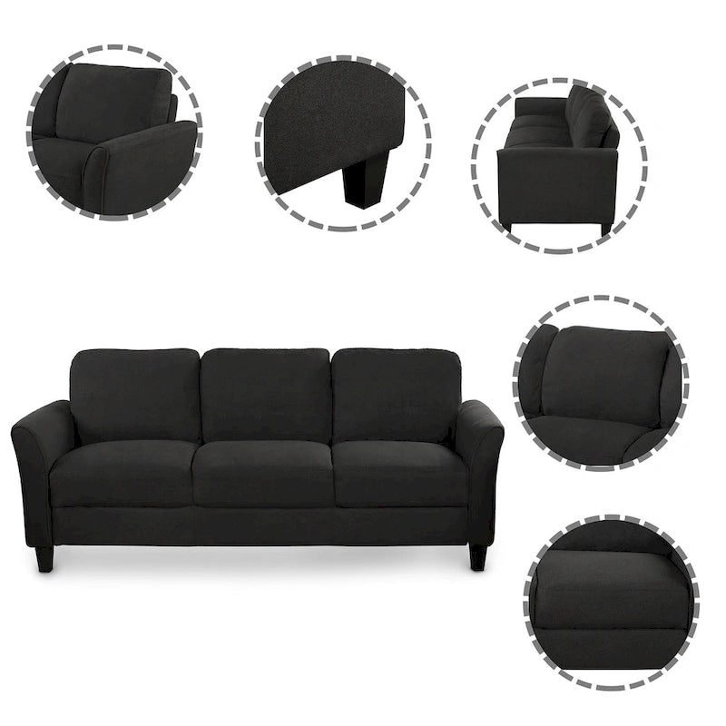 Juego de sofá de tela, gris claro / gris / negro, 2 piezas, 4 plazas