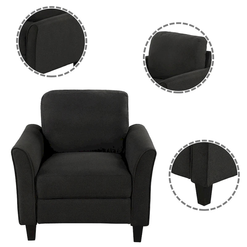 Juego de sofá de tela, gris claro / gris / negro, 2 piezas, 4 plazas