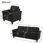 Juego de sofá de tela, gris claro / gris / negro, 2 piezas, 4 plazas
