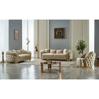 Juego de sofá Chester capitoné beige/antracita, 3 piezas (sofá + sofá de dos plazas + sillón)