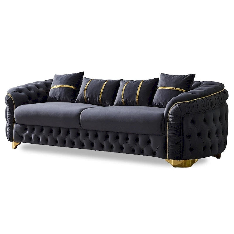 Juego de sofá Chester capitoné beige/antracita, 3 piezas (sofá + sofá de dos plazas + sillón)