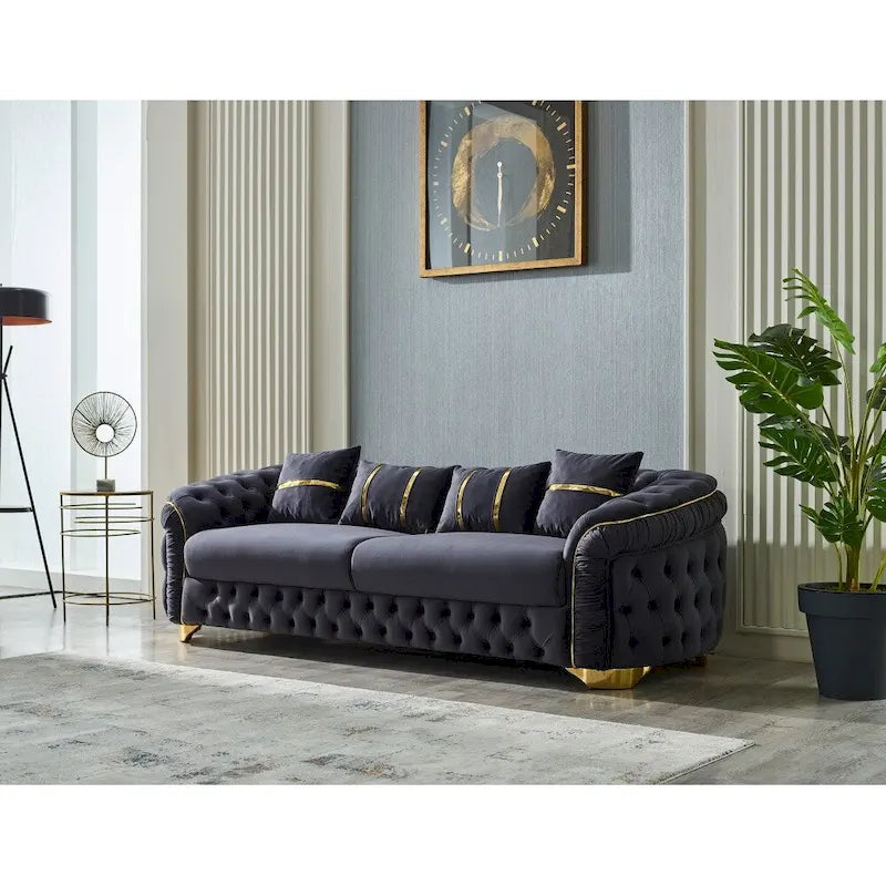 Juego de sofá Chester capitoné beige/antracita, 3 piezas (sofá + sofá de dos plazas + sillón)