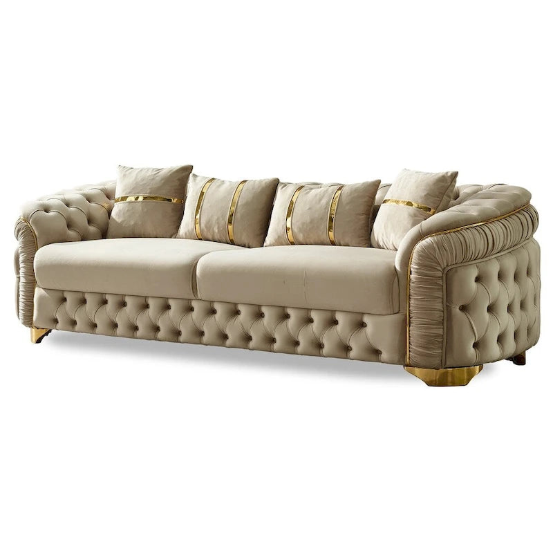 Juego de sofá Chester capitoné beige/antracita, 3 piezas (sofá + sofá de dos plazas + sillón)