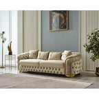 Juego de sofá Chester capitoné beige/antracita, 3 piezas (sofá + sofá de dos plazas + sillón)