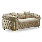 Juego de sofá Chester capitoné beige/antracita, 3 piezas (sofá + sofá de dos plazas + sillón)