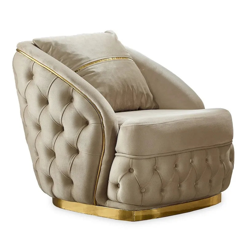 Juego de sofá Chester capitoné beige/antracita, 3 piezas (sofá + sofá de dos plazas + sillón)