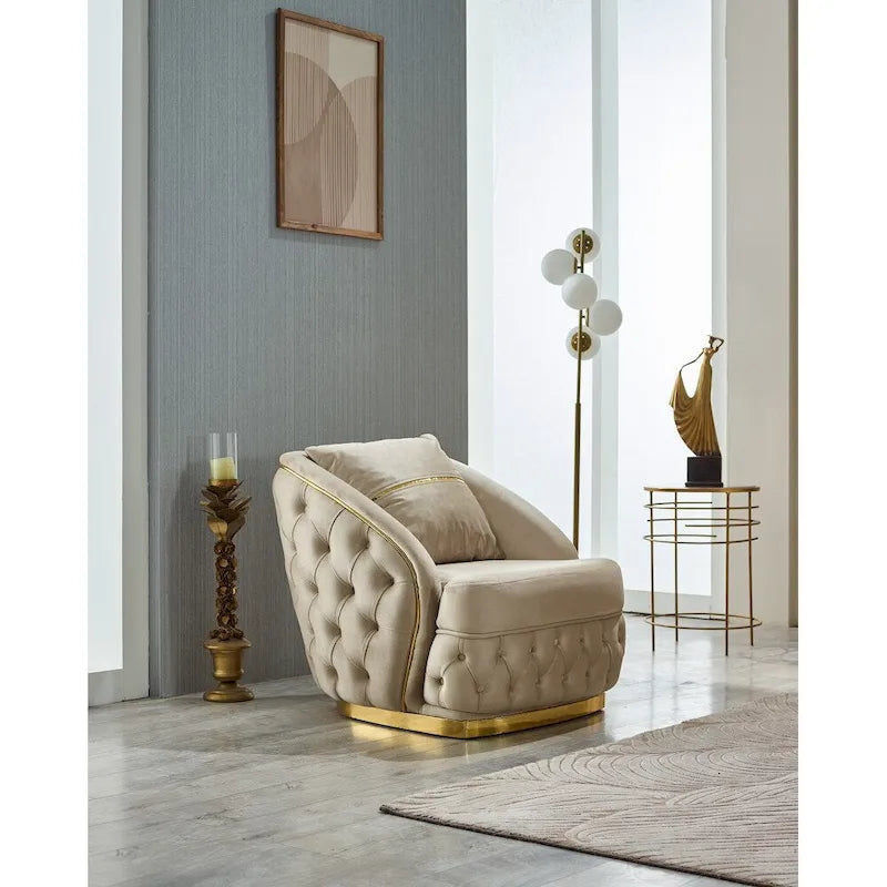 Juego de sofá Chester capitoné beige/antracita, 3 piezas (sofá + sofá de dos plazas + sillón)