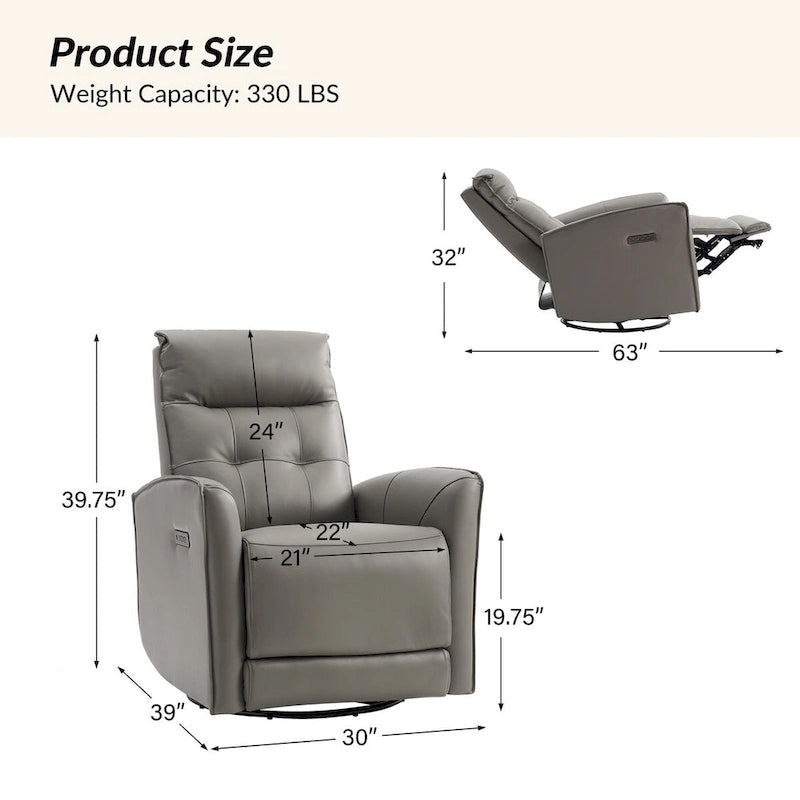 Sillón reclinable eléctrico individual de cuero genuino gris/negro/camel