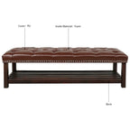 Banco tapizado marrón/negro con patas de madera, 2 plazas