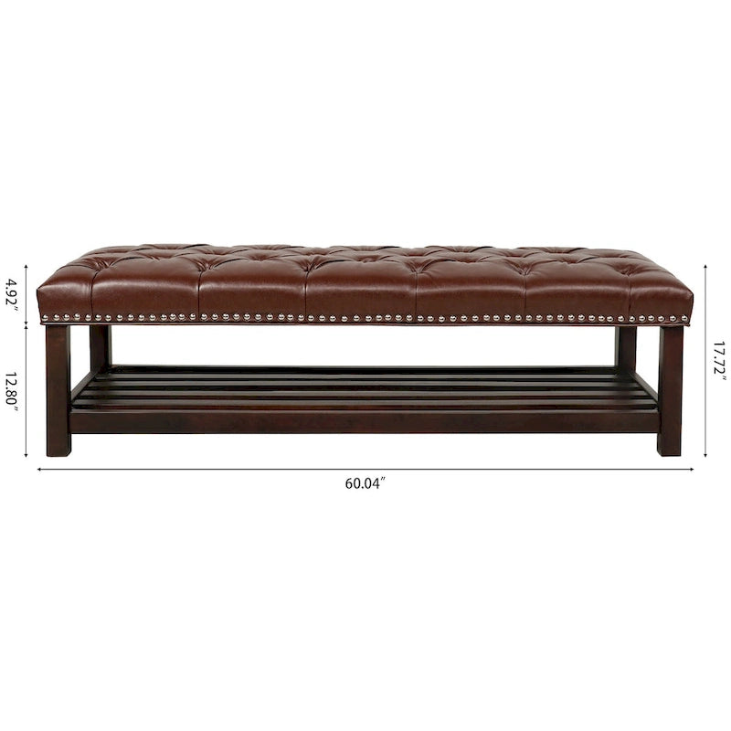 Banco tapizado marrón/negro con patas de madera, 2 plazas