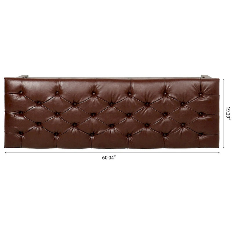 Banco tapizado marrón/negro con patas de madera, 2 plazas