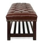 Banco tapizado marrón/negro con patas de madera, 2 plazas