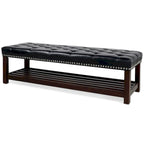 Banco tapizado marrón/negro con patas de madera, 2 plazas