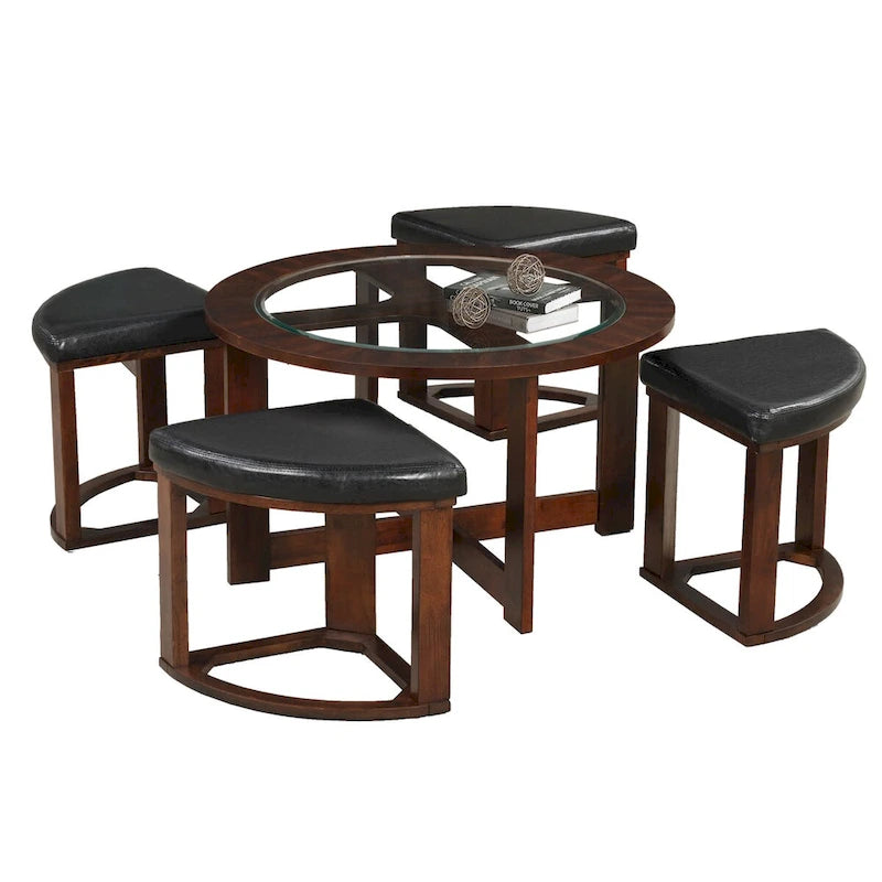 Juego de mesa de centro redonda de cristal Espresso con 4 taburetes
