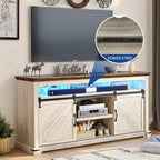 Mueble de TV de Granja de Nogal con Puerta Corredera y Luces LED, Compatible con TVs de hasta 75"