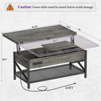 Mesa de centro multifuncional elevable de estilo rústico que se convierte en mesa de comedor con luz LED y toma de corriente