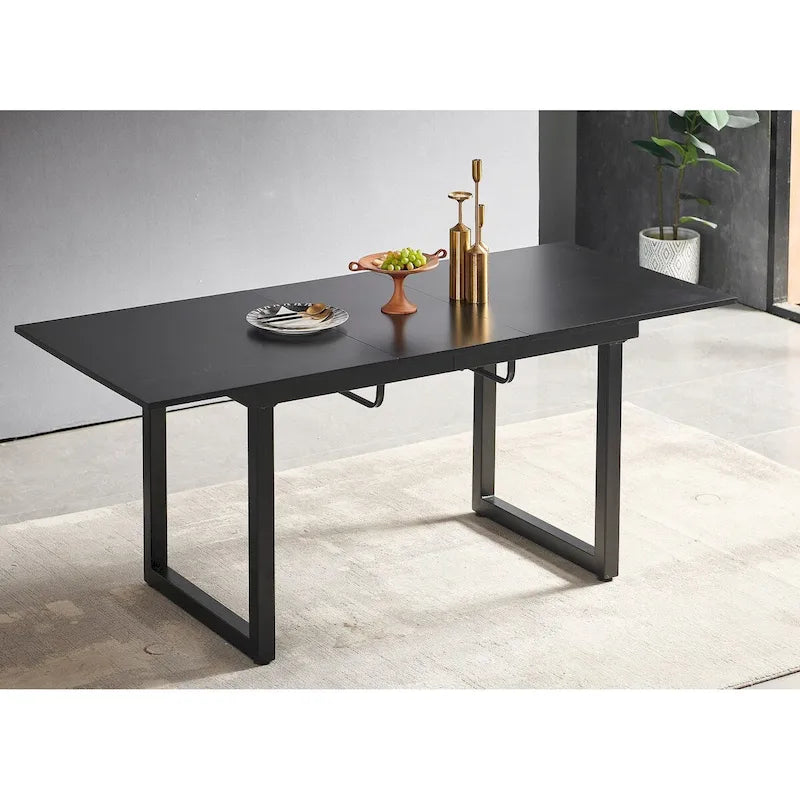 Mesa de comedor extensible blanco antiguo/negro, estilo moderno, 6 plazas