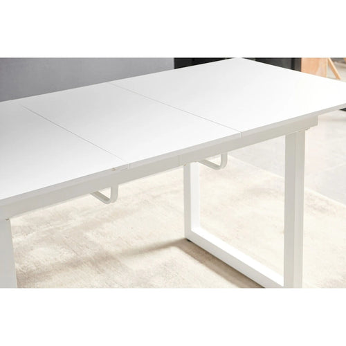 Mesa de comedor extensible blanco antiguo/negro, estilo moderno, 6 plazas