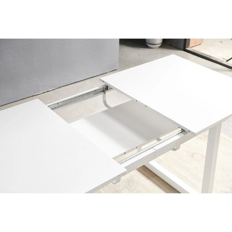 Mesa de comedor extensible blanco antiguo/negro, estilo moderno, 6 plazas