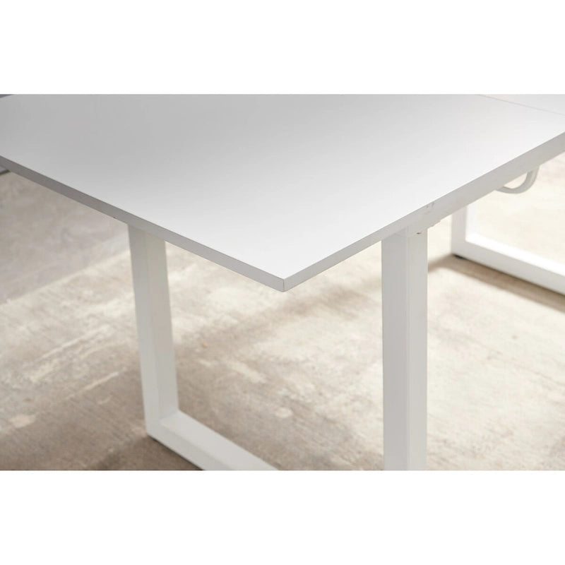 Mesa de comedor extensible blanco antiguo/negro, estilo moderno, 6 plazas