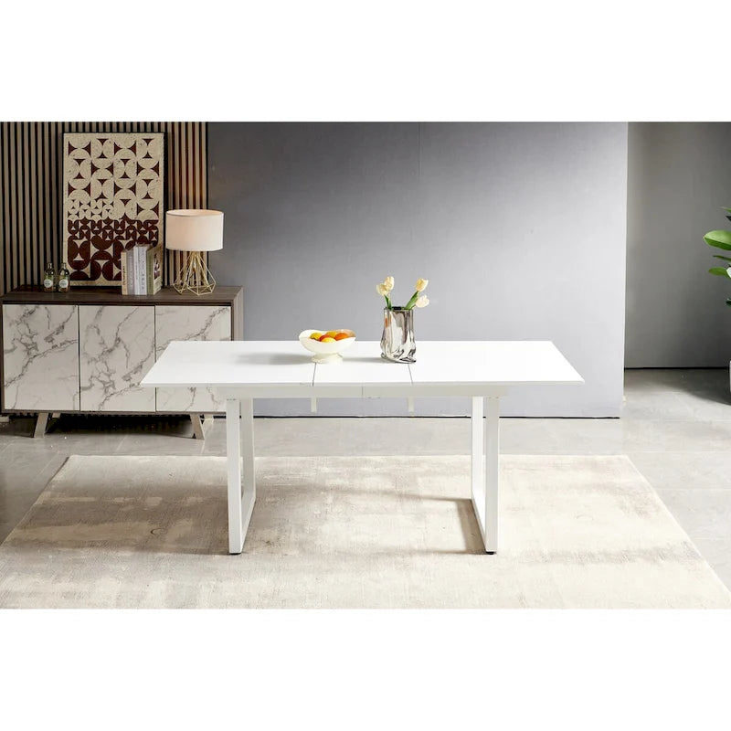 Mesa de comedor extensible blanco antiguo/negro, estilo moderno, 6 plazas