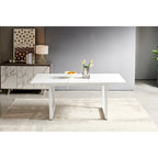 Mesa de comedor extensible blanco antiguo/negro, estilo moderno, 6 plazas