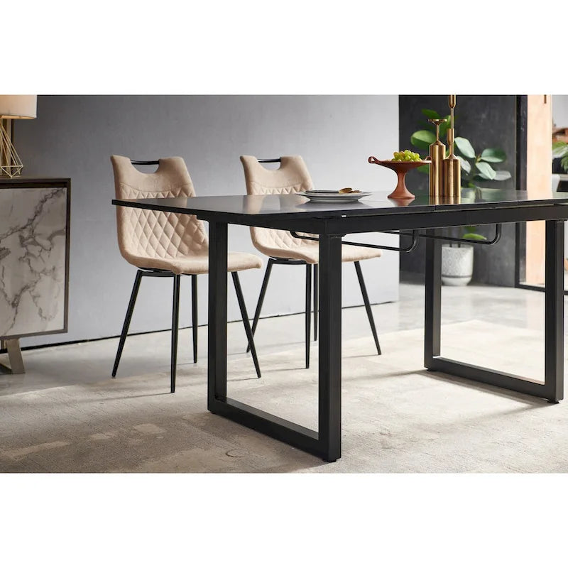 Mesa de comedor extensible blanco antiguo/negro, estilo moderno, 6 plazas