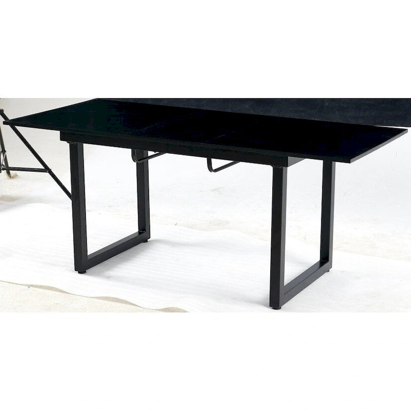 Mesa de comedor extensible blanco antiguo/negro, estilo moderno, 6 plazas