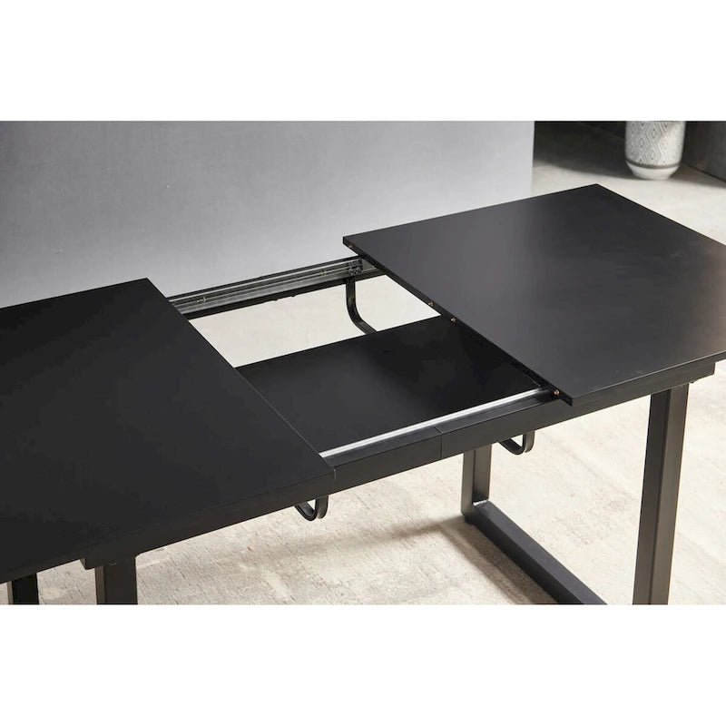 Mesa de comedor extensible blanco antiguo/negro, estilo moderno, 6 plazas