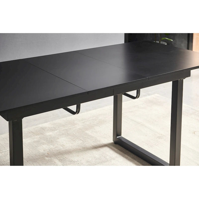 Mesa de comedor extensible blanco antiguo/negro, estilo moderno, 6 plazas