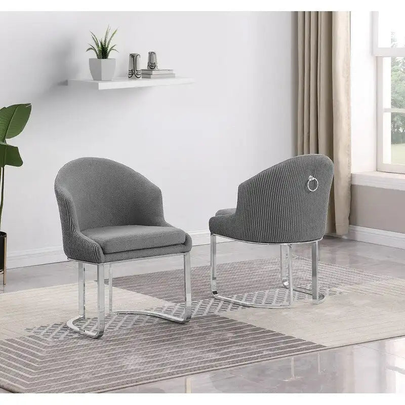 Sillas de comedor tapizadas con botones y cromo, juego de 2 — Crema / Verde / Gris oscuro / Negro