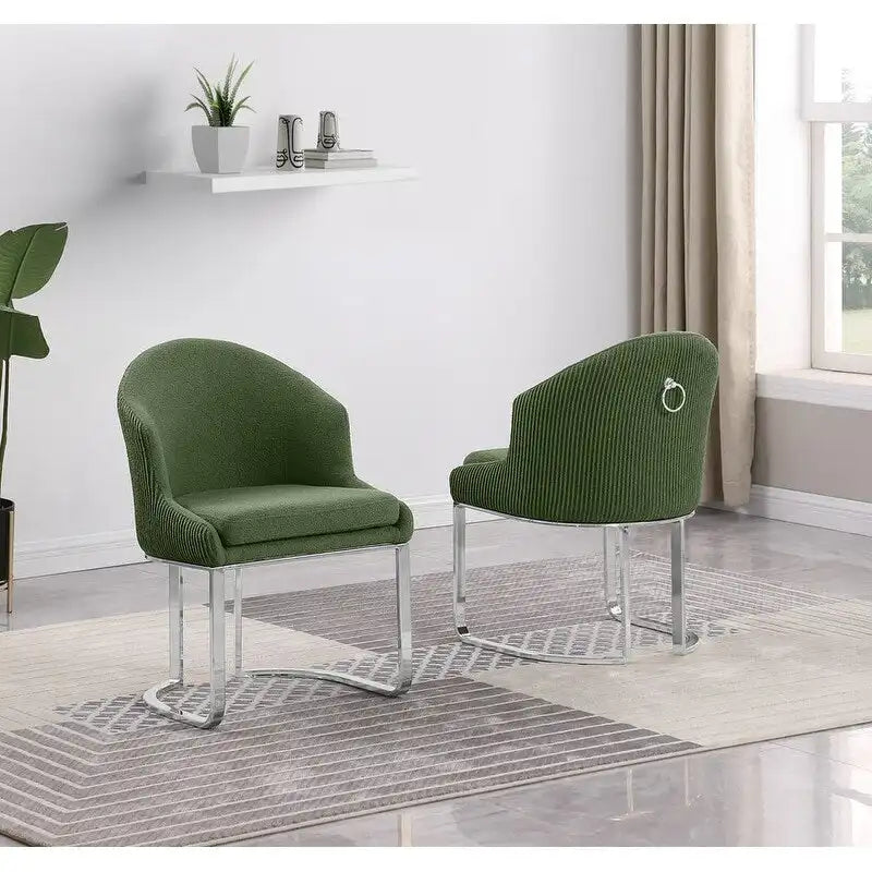 Sillas de comedor tapizadas con botones y cromo, juego de 2 — Crema / Verde / Gris oscuro / Negro