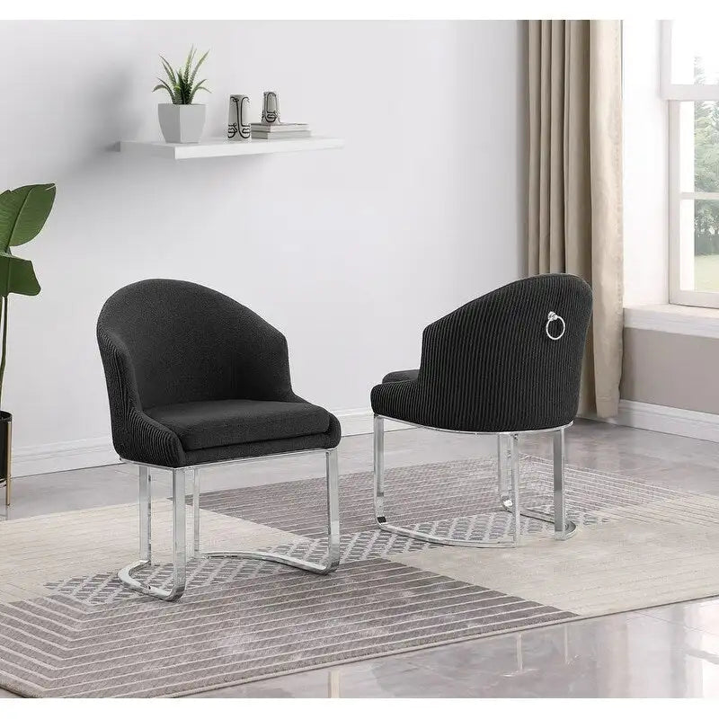 Sillas de comedor tapizadas con botones y cromo, juego de 2 — Crema / Verde / Gris oscuro / Negro
