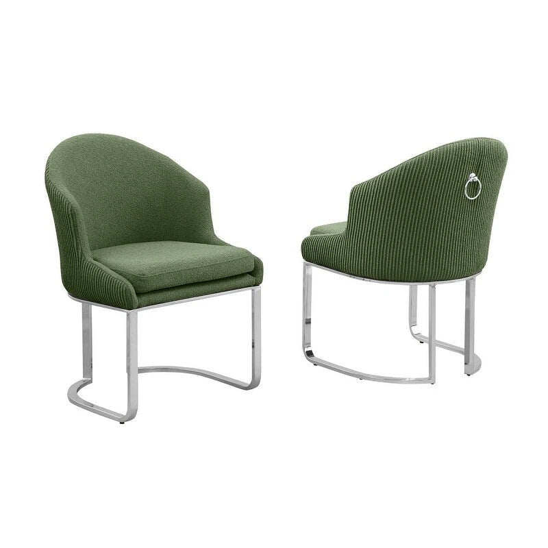 Sillas de comedor tapizadas con botones y cromo, juego de 2 — Crema / Verde / Gris oscuro / Negro