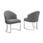 Sillas de comedor tapizadas con botones y cromo, juego de 2 — Crema / Verde / Gris oscuro / Negro