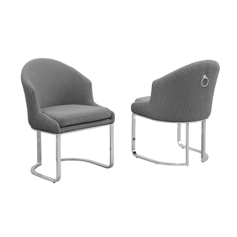 Sillas de comedor tapizadas con botones y cromo, juego de 2 — Crema / Verde / Gris oscuro / Negro