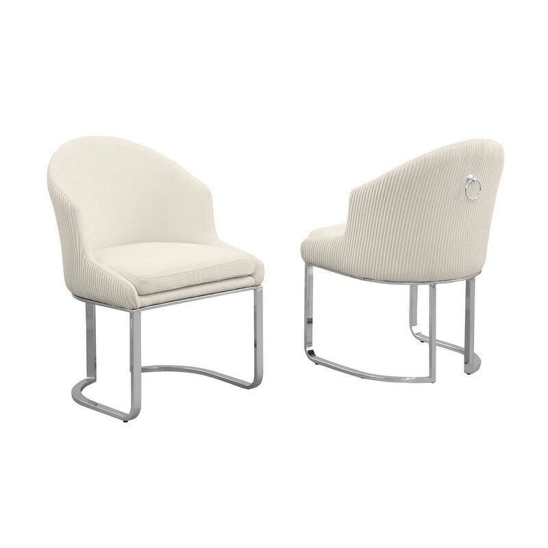 Sillas de comedor tapizadas con botones y cromo, juego de 2 — Crema / Verde / Gris oscuro / Negro