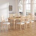 Juego de comedor extensible de madera natural/marrón y blanco – 9 piezas, para 8 personas