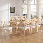 Juego de comedor extensible de madera natural/marrón y blanco – 9 piezas, para 8 personas
