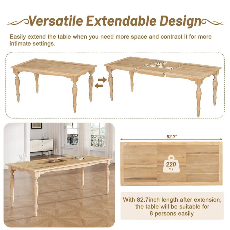 Juego de comedor extensible de madera natural/marrón y blanco – 9 piezas, para 8 personas