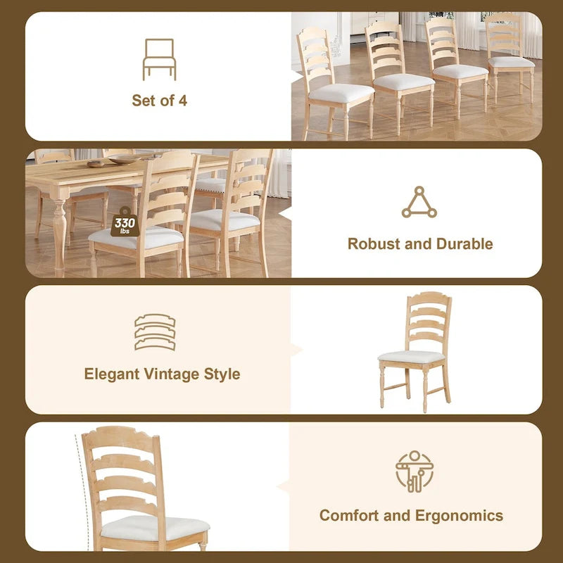Juego de comedor extensible de madera natural/marrón y blanco – 9 piezas, para 8 personas