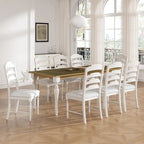 Juego de comedor extensible de madera natural/marrón y blanco – 9 piezas, para 8 personas