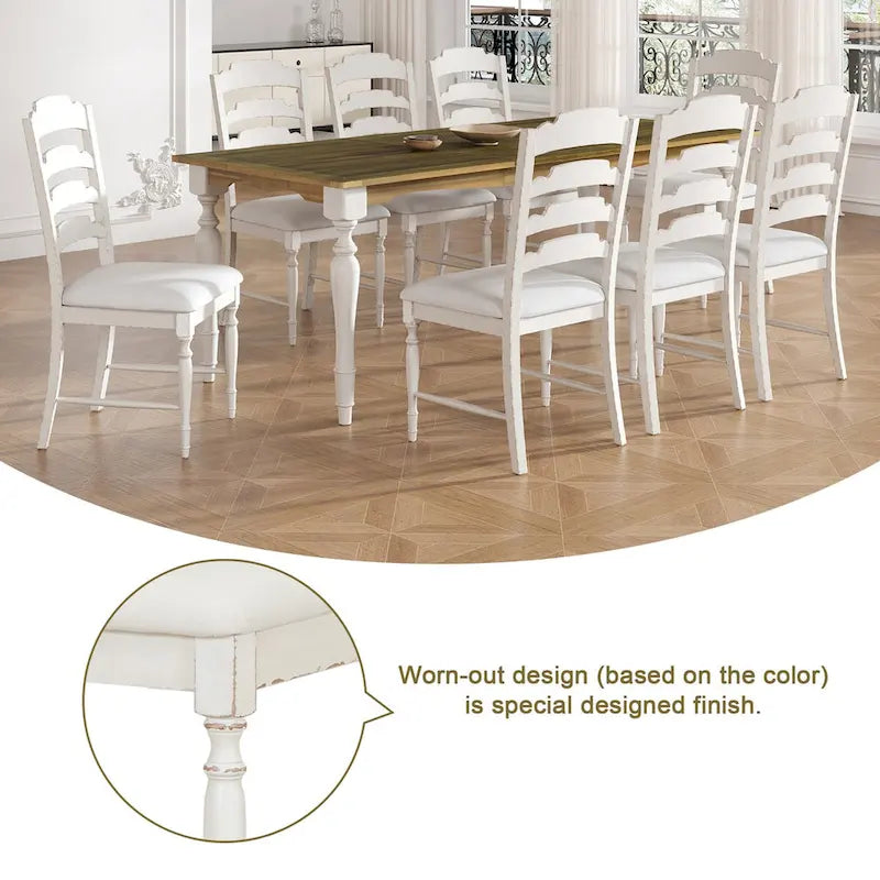 Juego de comedor extensible de madera natural/marrón y blanco – 9 piezas, para 8 personas