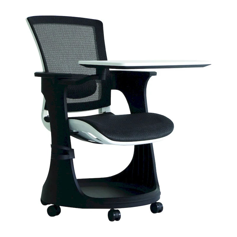 Silla giratoria de malla en blanco/negro con escritorio y un solo asiento