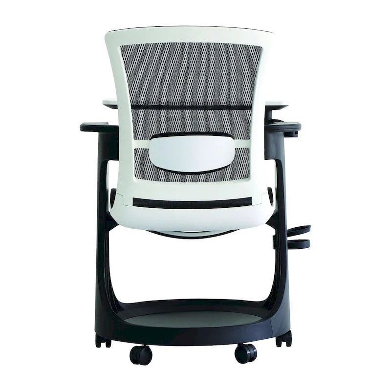 Silla giratoria de malla en blanco/negro con escritorio y un solo asiento