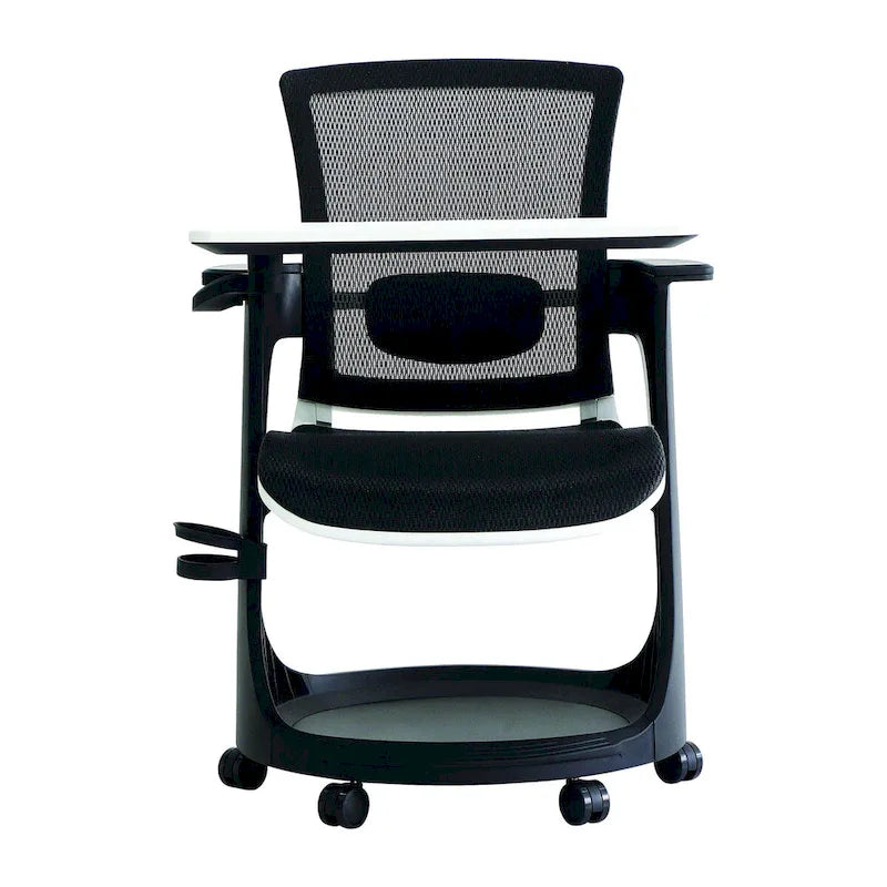Silla giratoria de malla en blanco/negro con escritorio y un solo asiento