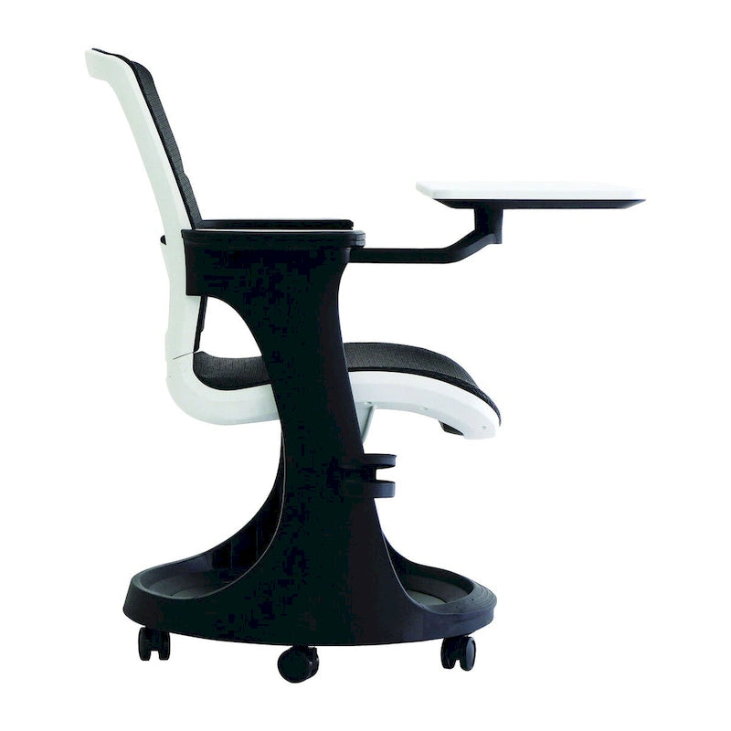 Silla giratoria de malla en blanco/negro con escritorio y un solo asiento