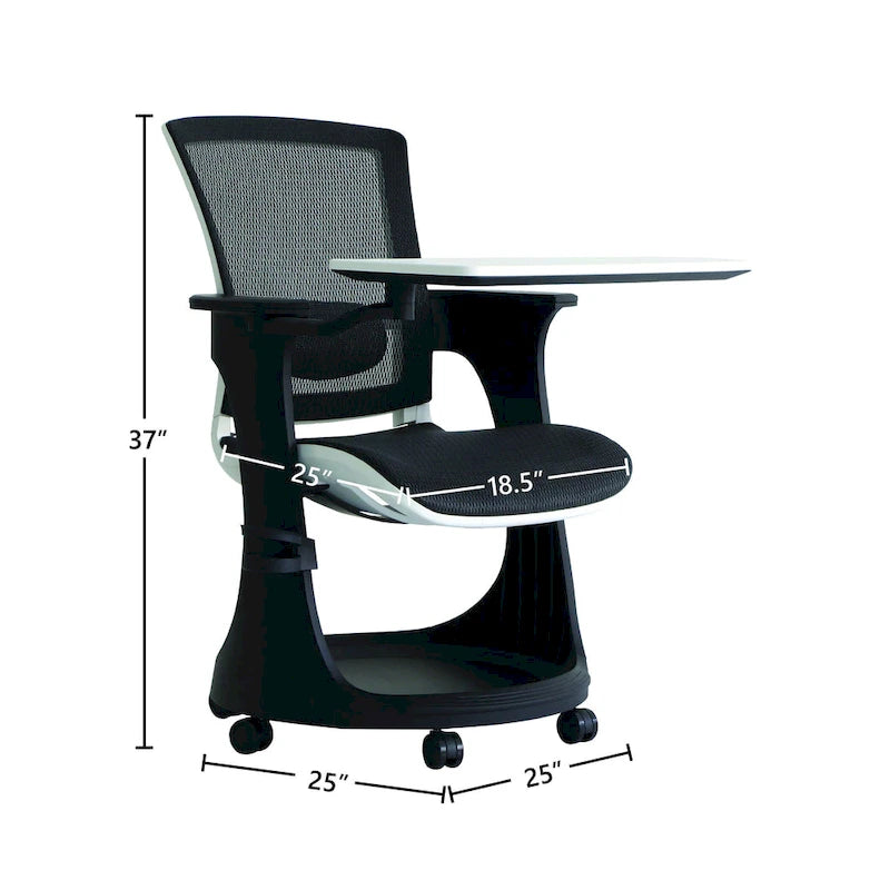 Silla giratoria de malla en blanco/negro con escritorio y un solo asiento