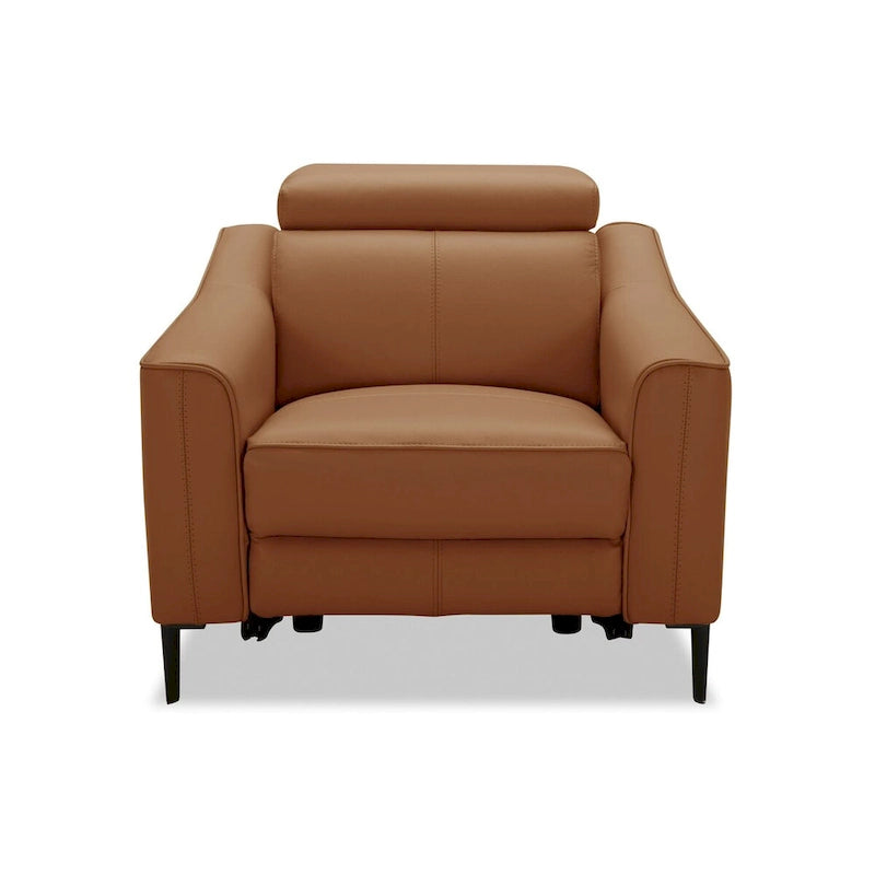Sillón Reclinable Eléctrico de Piel Genuina Color Camello de 1 Plaza